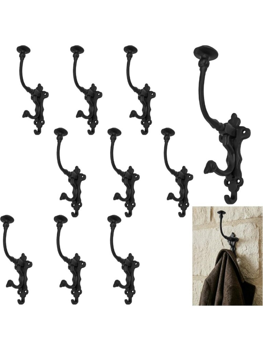Rustic Cast Iron Wall Hooks - Heavy Duty Vintage Utility Hangers for Coats, Bags